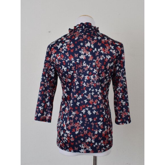 Vintage 80s Navy Floral Polyester Pullover‎ Blouse size S - Picture 5 of 10